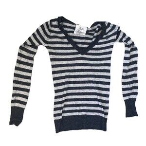 Urban Behavior Jrs Top Sz XS Gray Black Striped V Neck Rabbit Fur Mix Long Slv